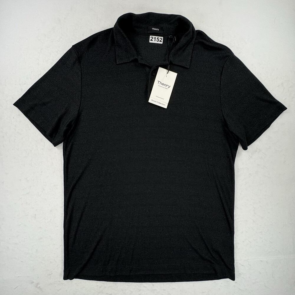 Theory Good Collection Polo Shirt Mens Medium Black Short Sleeve Stretch NEW